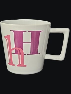 Room Essentials White Ceramic Mug With Pink "h" And Magenta "H" Monogram